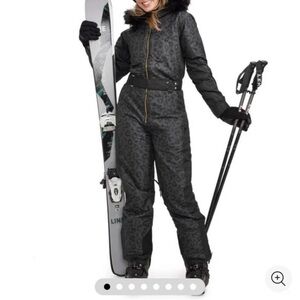 Tipsy Elves Black Leopard Ski Jumpsuit